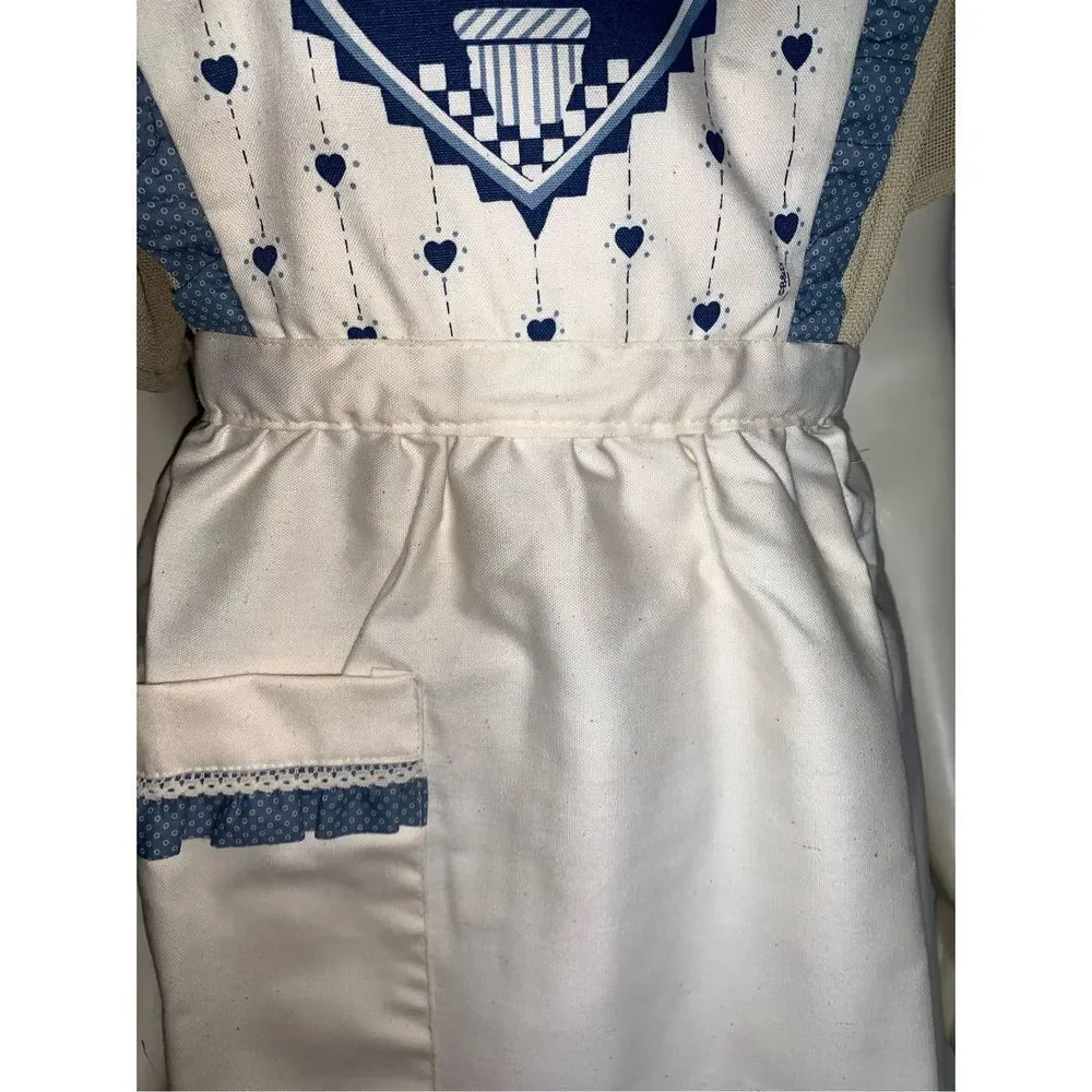 NWOT Vintage Full Apron Blue Country Kitchen Blue Hearts Adult Size‎